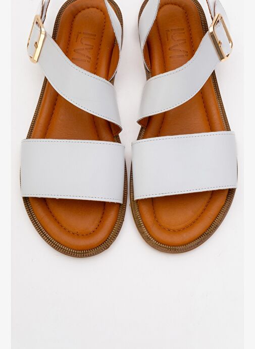 MAJESTY Beyaz Cilt Hakiki Deri Kadın Sandalet - Görsel 3