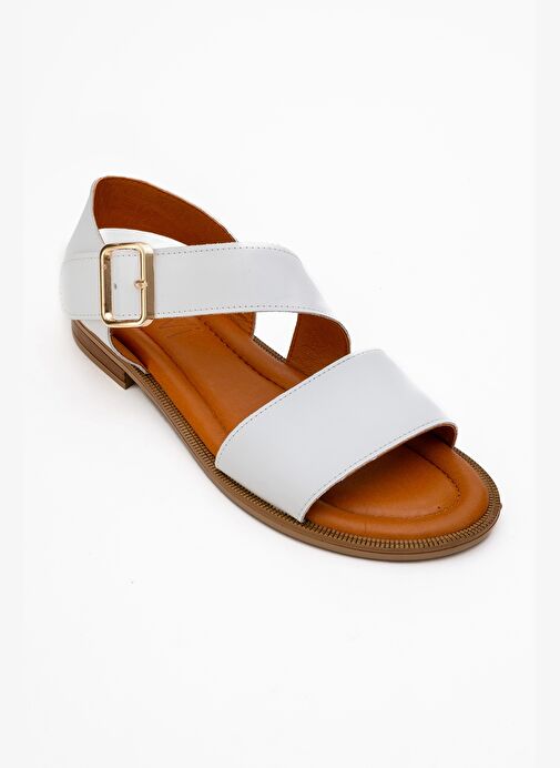 MAJESTY Beyaz Cilt Hakiki Deri Kadın Sandalet - Görsel 4