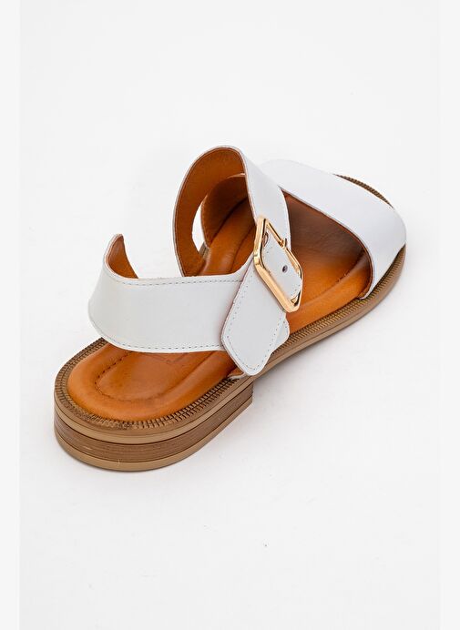 MAJESTY Beyaz Cilt Hakiki Deri Kadın Sandalet - Görsel 6