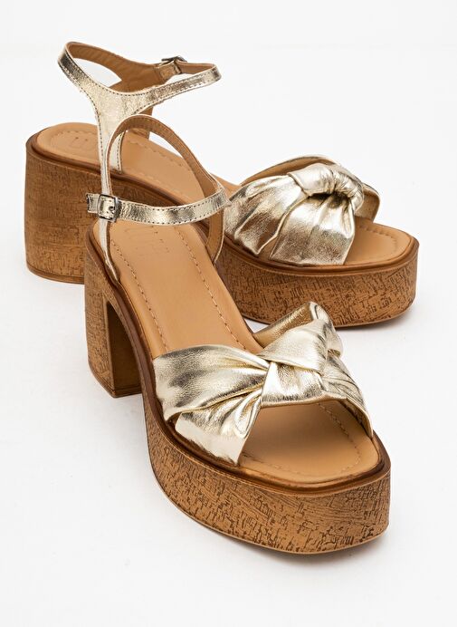 Luvi Shoes Luvi Shoes TILY Altın Cilt Hakiki Deri Kadın Platform Topuklu Sandalet Sandalet & Terlik | Boyner Altın - 2. görsel