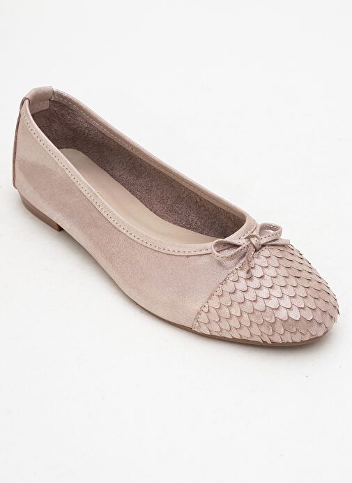 02 Koyu Bej Simli Hakiki Deri Kadın Babet Ayakkabı - Görsel 4