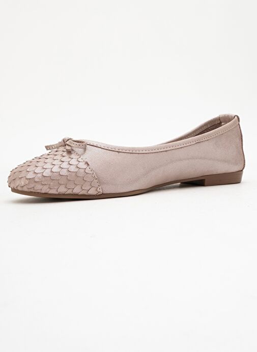 02 Koyu Bej Simli Hakiki Deri Kadın Babet Ayakkabı - Görsel 5