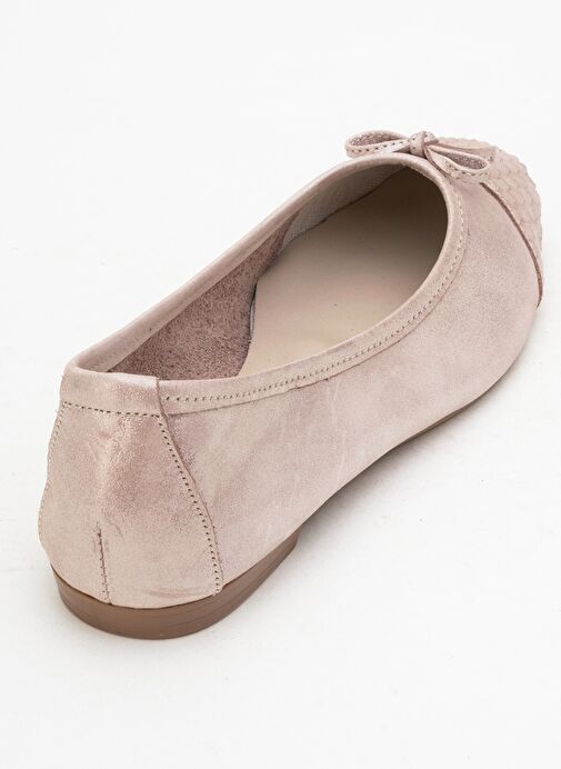 02 Koyu Bej Simli Hakiki Deri Kadın Babet Ayakkabı - Görsel 6