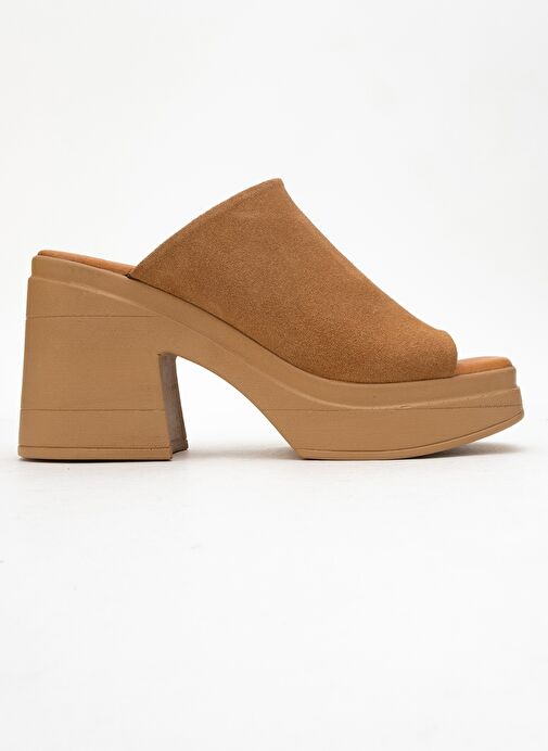 NOLA Taba Süet Hakiki Deri Kadın Platform Topuklu Terlik - Görsel 7