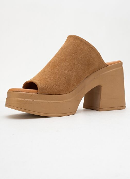 NOLA Taba Süet Hakiki Deri Kadın Platform Topuklu Terlik - Görsel 5