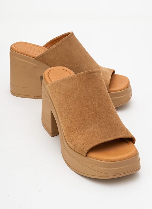 NOLA Taba Süet Hakiki Deri Kadın Platform Topuklu Terlik - Görsel 2