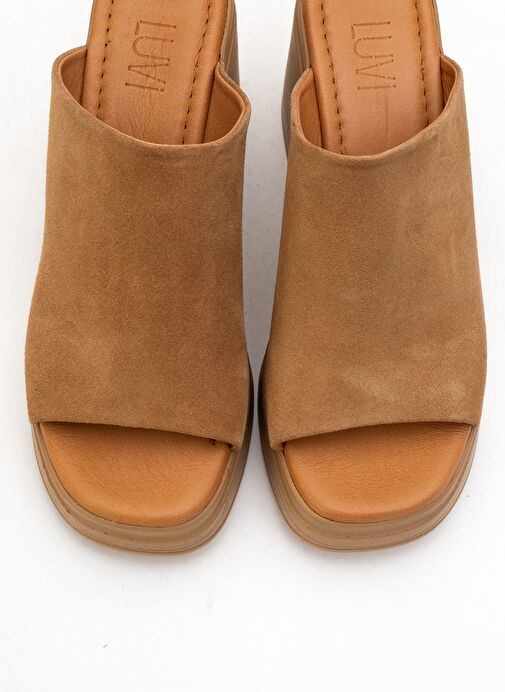 NOLA Taba Süet Hakiki Deri Kadın Platform Topuklu Terlik - Görsel 3
