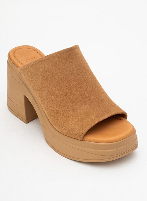 NOLA Taba Süet Hakiki Deri Kadın Platform Topuklu Terlik - Görsel 4