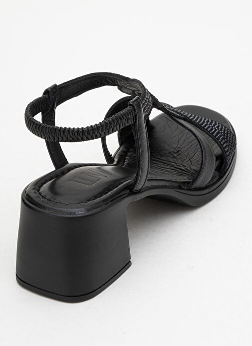 DOLEN Siyah Taşlı Hakiki Deri Kadın Kalın Topuklu Sandalet - Görsel 6