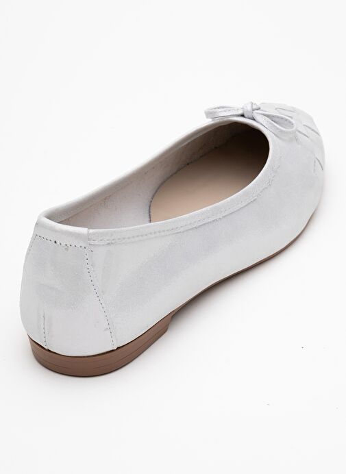 03 Beyaz Simli Hakiki Deri Kadın Babet Ayakkabı - Görsel 6