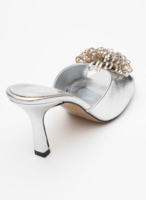 SHANA Gümüş Çiçekli Kadın İnce Topuklu Terlik - Görsel 6
