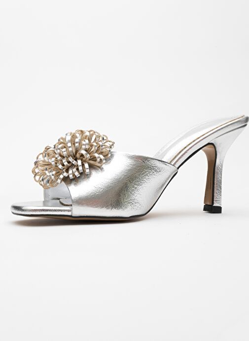 SHANA Gümüş Çiçekli Kadın İnce Topuklu Terlik - Görsel 5