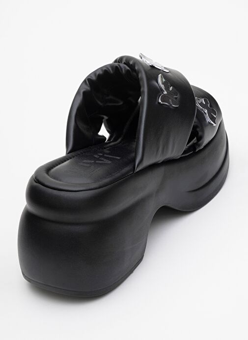 FORCE Siyah Kelebek Tokalı Dolgu Tabanlı Kadın Terlik - Görsel 6