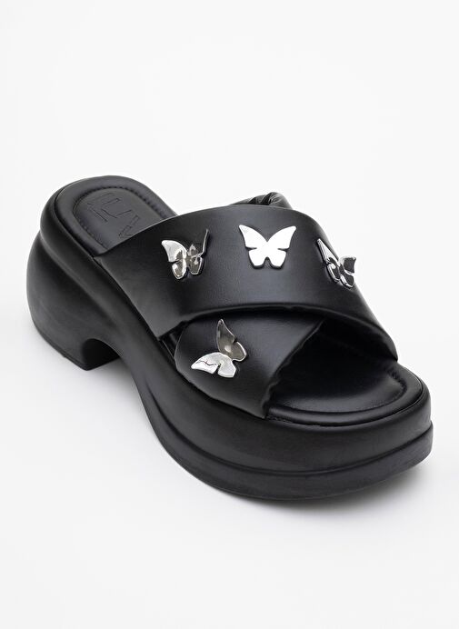 FORCE Siyah Kelebek Tokalı Dolgu Tabanlı Kadın Terlik - Görsel 4