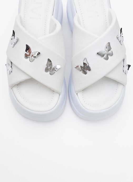 FORCE Beyaz Kelebek Tokalı Dolgu Tabanlı Kadın Terlik - Görsel 3