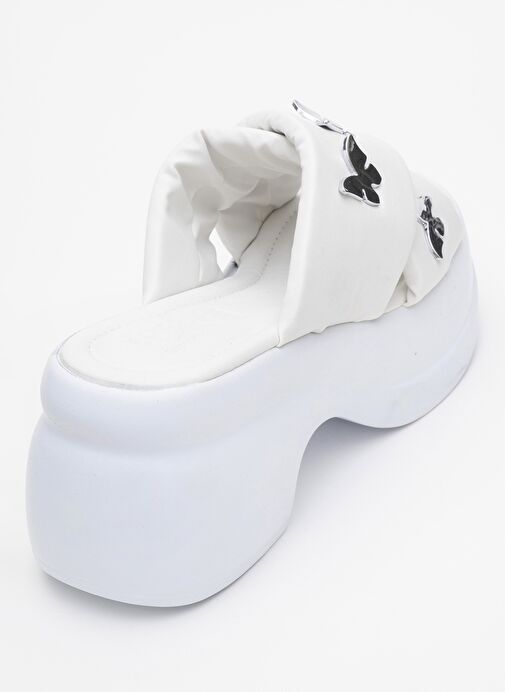 FORCE Beyaz Kelebek Tokalı Dolgu Tabanlı Kadın Terlik - Görsel 6