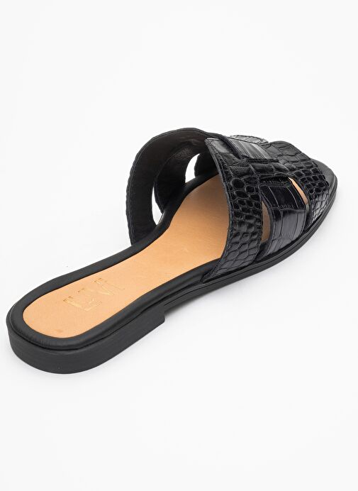 NOTRE Siyah Baskı Hakiki Deri Kadın Terlik - Görsel 6