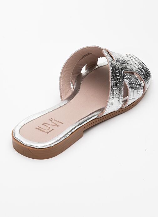 NOTRE Gümüş Baskı Hakiki Deri Kadın Terlik - Görsel 6