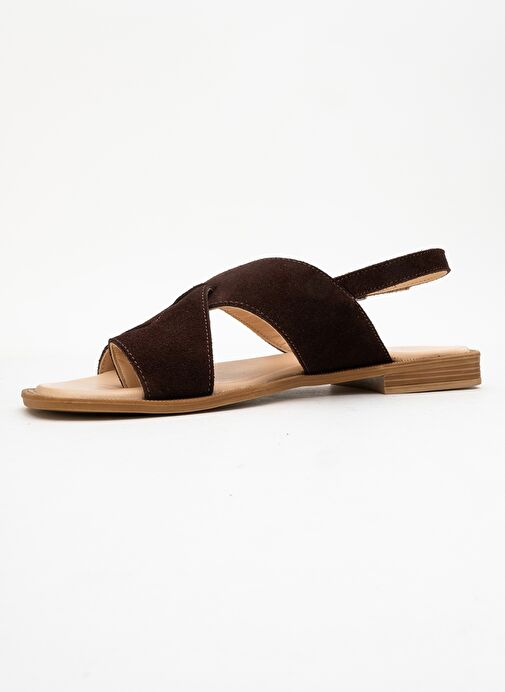 LOUNA Kahverengi Süet Hakiki Deri Parmak Arası Kadın Sandalet - Görsel 5