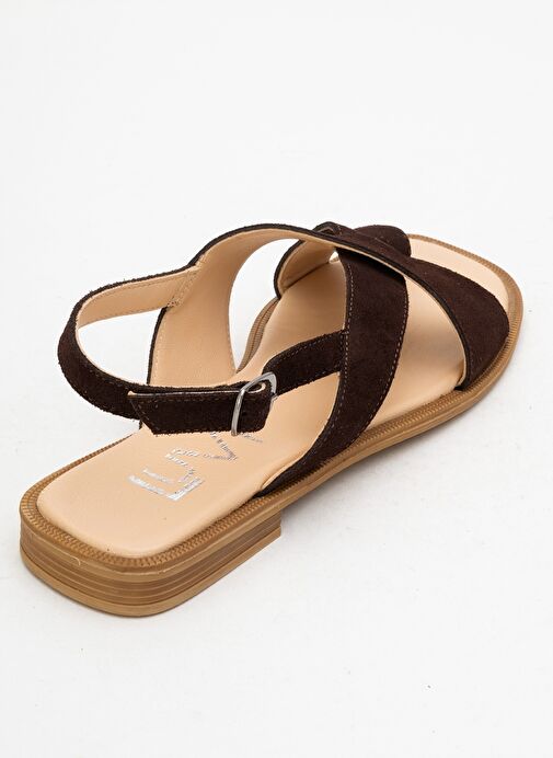LOUNA Kahverengi Süet Hakiki Deri Parmak Arası Kadın Sandalet - Görsel 6