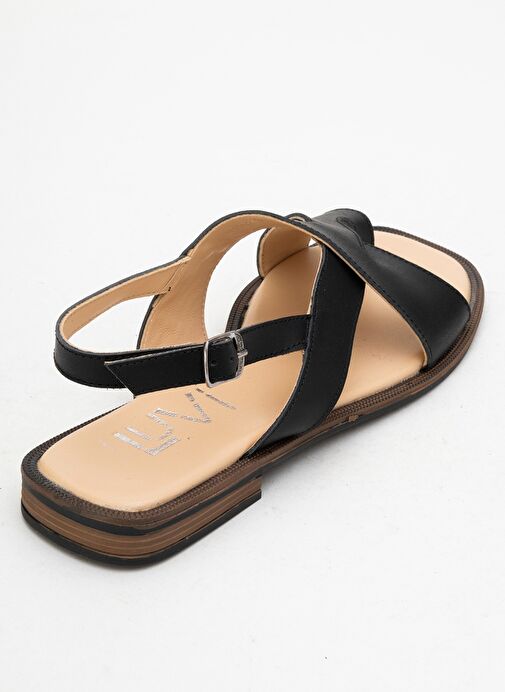 LOUNA Siyah Cilt Hakiki Deri Parmak Arası Kadın Sandalet - Görsel 6