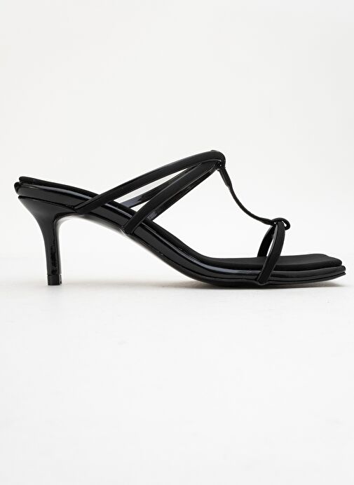 MOCHA Siyah Kare Burunlu İnce Bantlı Kadın Topuklu Terlik - Görsel 7
