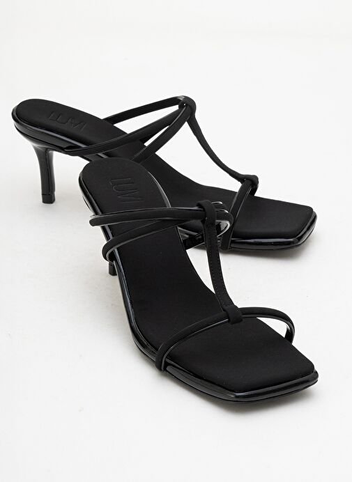 MOCHA Siyah Kare Burunlu İnce Bantlı Kadın Topuklu Terlik - Görsel 2