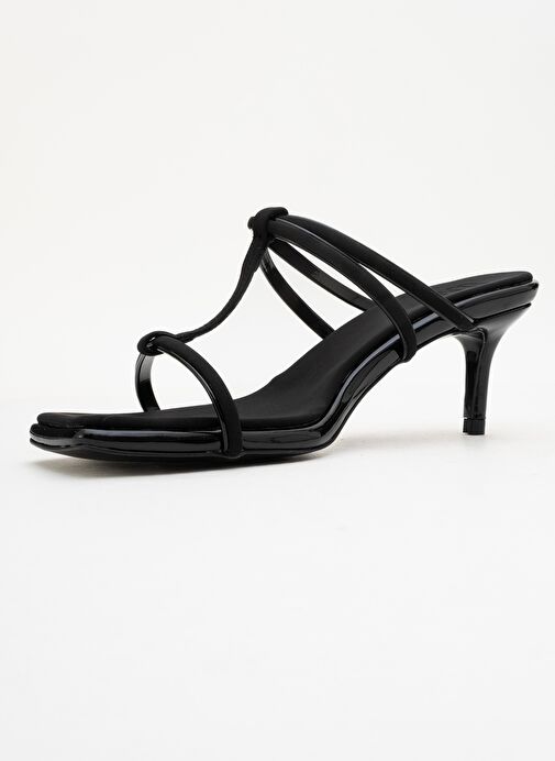 MOCHA Siyah Kare Burunlu İnce Bantlı Kadın Topuklu Terlik - Görsel 5