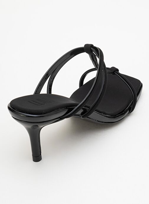 MOCHA Siyah Kare Burunlu İnce Bantlı Kadın Topuklu Terlik - Görsel 6