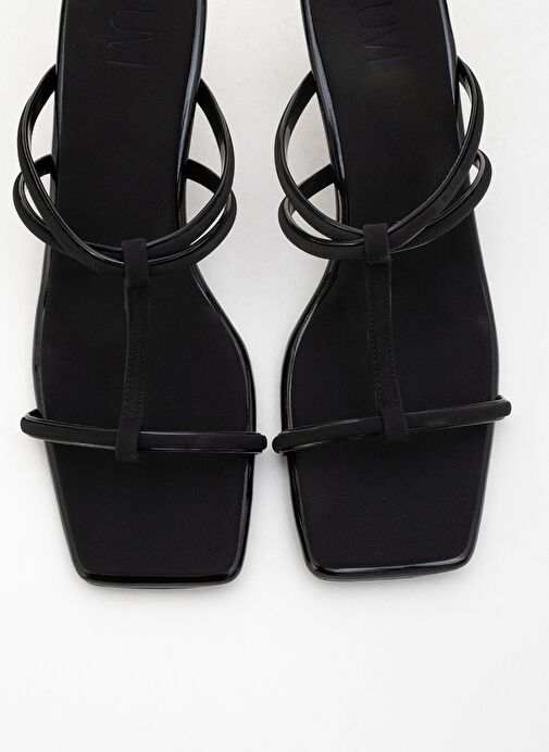 MOCHA Siyah Kare Burunlu İnce Bantlı Kadın Topuklu Terlik - Görsel 3