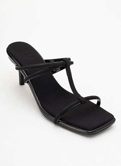 MOCHA Siyah Kare Burunlu İnce Bantlı Kadın Topuklu Terlik - Görsel 4
