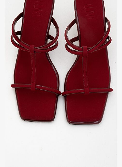 MOCHA Bordo Kare Burunlu İnce Bantlı Kadın Topuklu Terlik - Görsel 3