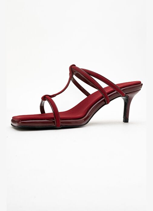 MOCHA Bordo Kare Burunlu İnce Bantlı Kadın Topuklu Terlik - Görsel 5