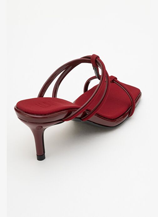 MOCHA Bordo Kare Burunlu İnce Bantlı Kadın Topuklu Terlik - Görsel 6