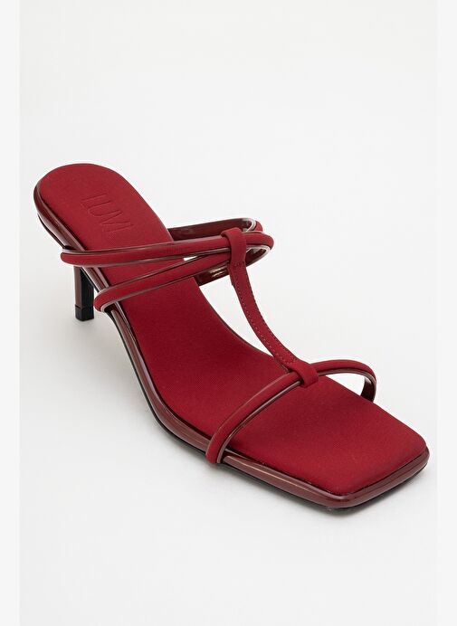 MOCHA Bordo Kare Burunlu İnce Bantlı Kadın Topuklu Terlik - Görsel 4