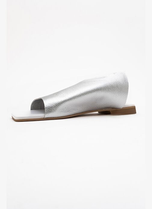 LUCKY Gümüş Hakiki Deri Kadın Terlik - Görsel 5