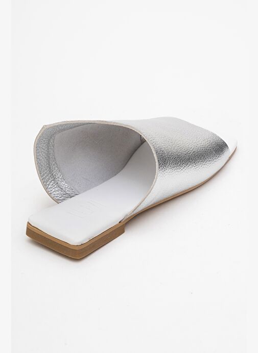 LUCKY Gümüş Hakiki Deri Kadın Terlik - Görsel 6