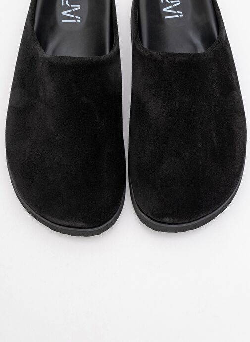 SPACE Siyah Süet Hakiki Deri Önü Kapalı Kadın Terlik - Görsel 3