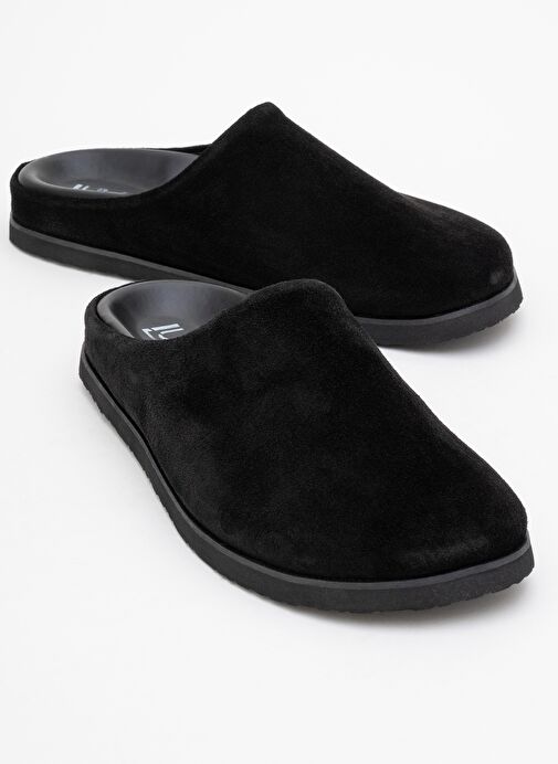 SPACE Siyah Süet Hakiki Deri Önü Kapalı Kadın Terlik - Görsel 2