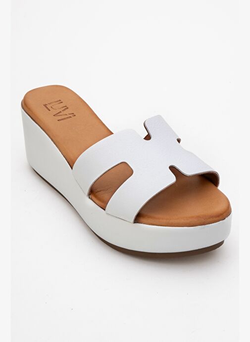 LIA Beyaz Cilt Hakiki Deri Kadın Dolgu Topuklu Terlik - Görsel 4