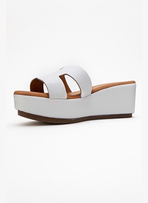 LIA Beyaz Cilt Hakiki Deri Kadın Dolgu Topuklu Terlik - Görsel 5