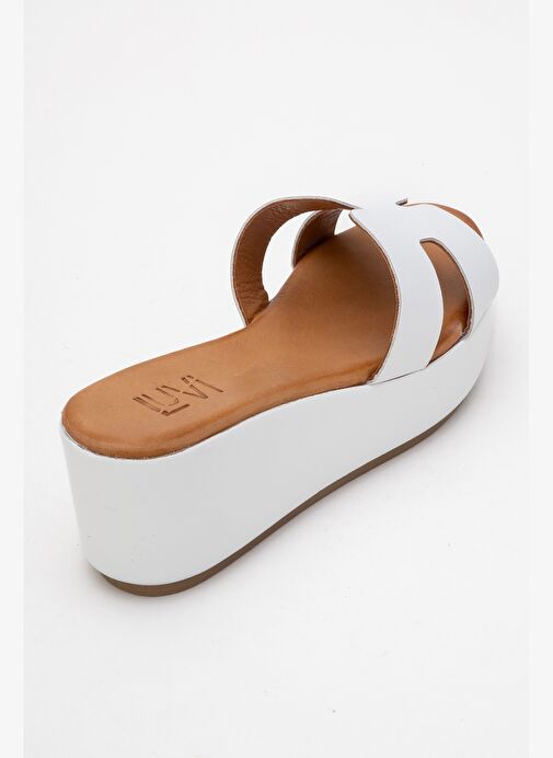 LIA Beyaz Cilt Hakiki Deri Kadın Dolgu Topuklu Terlik - Görsel 6
