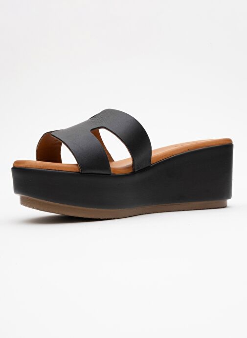 LIA Siyah Cilt Hakiki Deri Kadın Dolgu Topuklu Terlik - Görsel 5