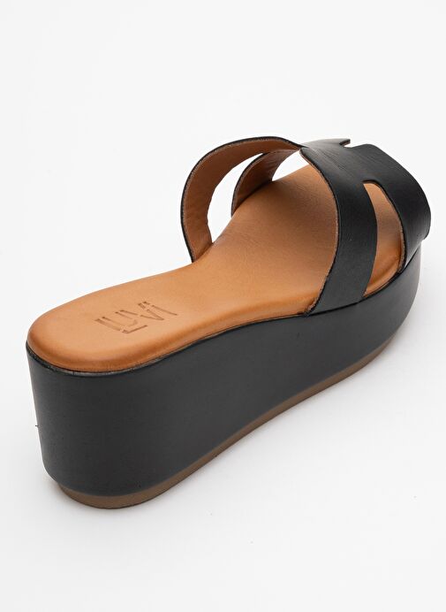 LIA Siyah Cilt Hakiki Deri Kadın Dolgu Topuklu Terlik - Görsel 6