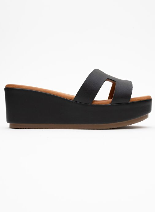 LIA Siyah Cilt Hakiki Deri Kadın Dolgu Topuklu Terlik - Görsel 7