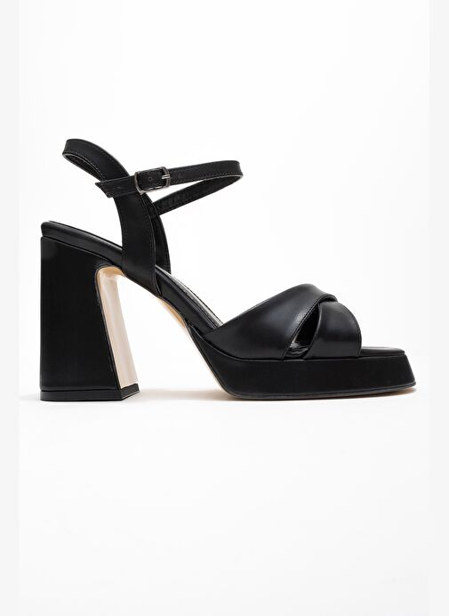 LELLO Siyah Cilt Kadın Platform Topuklu Ayakkabı - Görsel 7