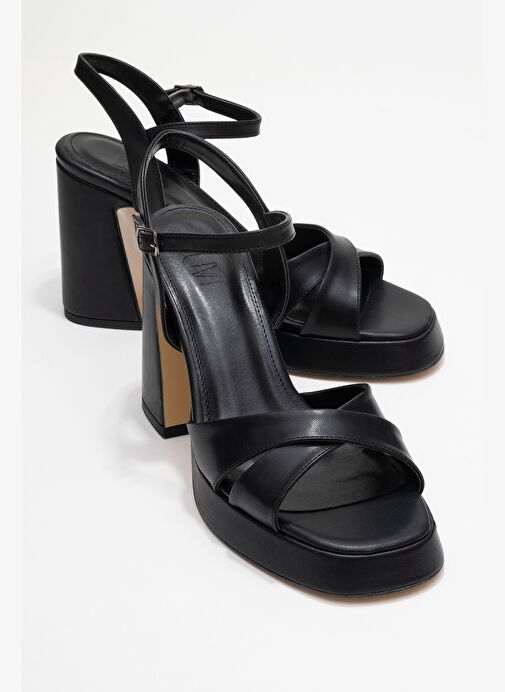 LELLO Siyah Cilt Kadın Platform Topuklu Ayakkabı - Görsel 2