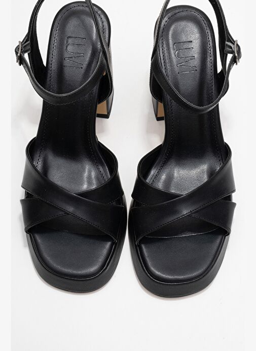 LELLO Siyah Cilt Kadın Platform Topuklu Ayakkabı - Görsel 3