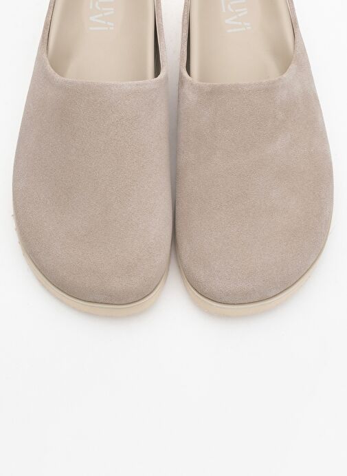 SPACE Bej Süet Hakiki Deri Önü Kapalı Kadın Terlik - Görsel 3