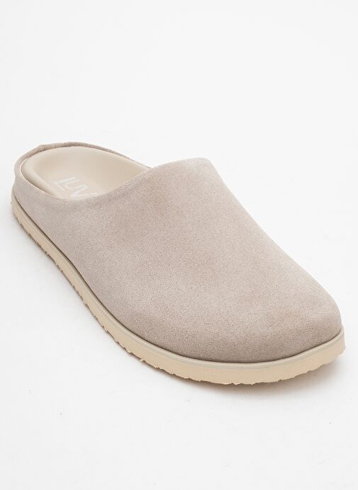 SPACE Bej Süet Hakiki Deri Önü Kapalı Kadın Terlik - Görsel 4